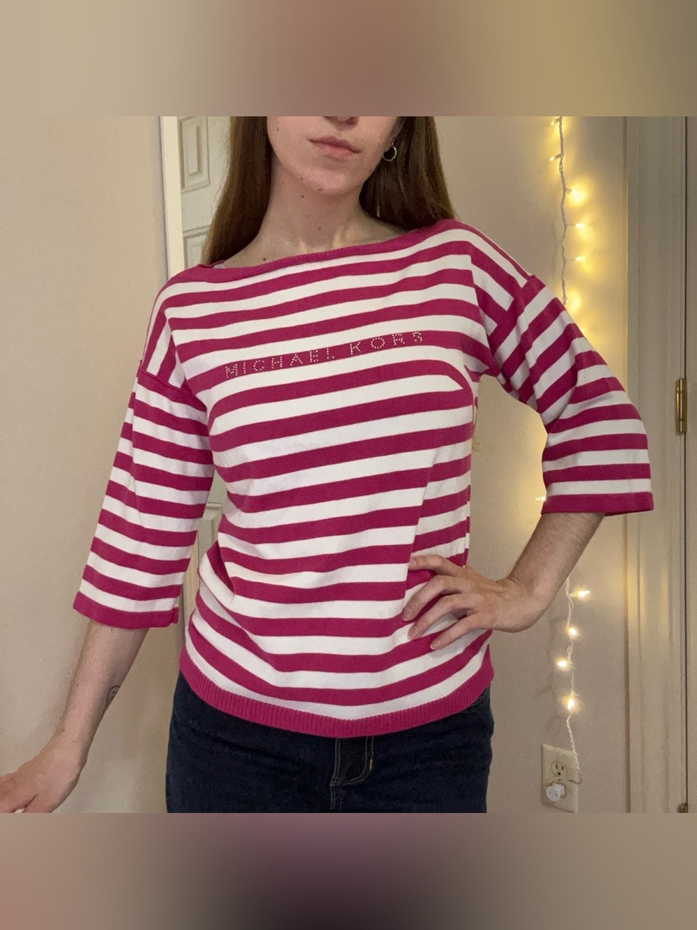 Pink and White Striped Michael Kors Sweater